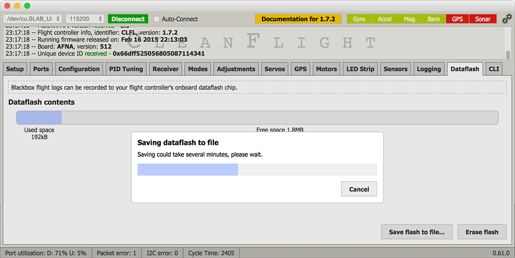 Dataflash tab in App